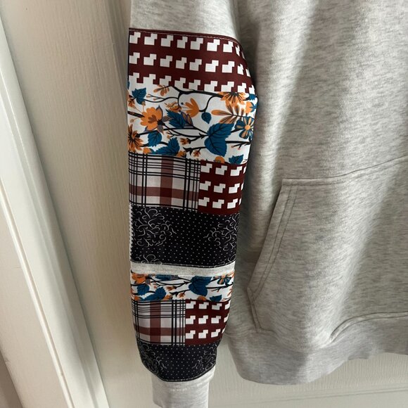 NWT California Outfits Patchwork Sleeve Hoodie Sweatshirt Gray Medium Unisex - Picture 6 of 9